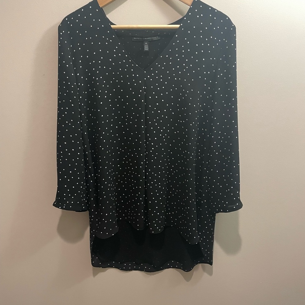 White House Black Market Black and White Polka Dot Blouse